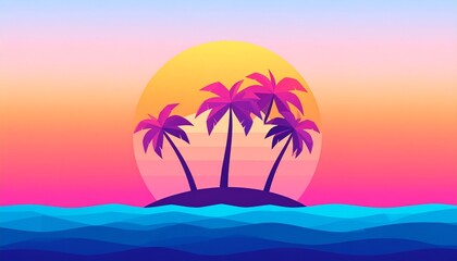 Fototapeta premium Silhouette of palm trees at sunset over ocean with gradient sky