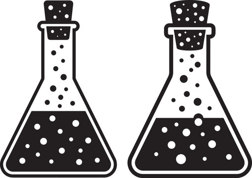Science flask icons vector silhouette set isolated on white