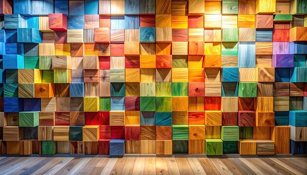 Colorful wooden blocks wall background abstract texture pattern design