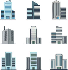 Obraz premium Modern Skyscraper and Office Building Icon Set