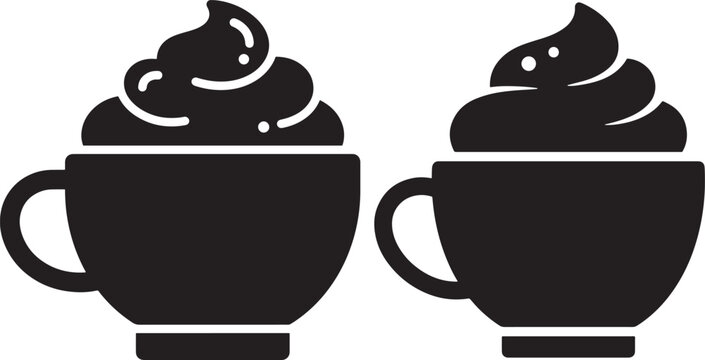 Two coffee cups with whipped cream silhouette icon