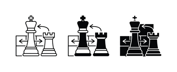 Chess Strategy Icons: King and Rook Movement, Game Plan, Tactics, Business Concept © Omar