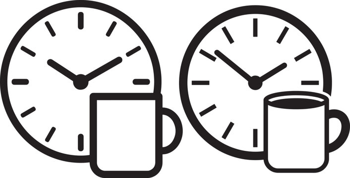 Clock and coffee cup icon set for time and break