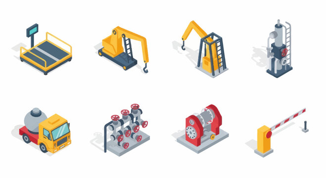 Collection of Industrial Equipment and Machines Isometric Icons.