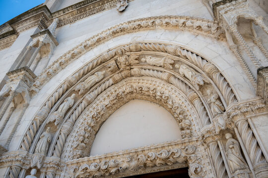 Ornate stone portal carvings at Cathedral of St. James, &Scaron;ibenik