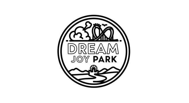 Dream joy park logo rollercoaster ferris wheel mountain landscape symbol