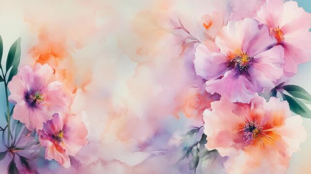 Flowers in four frames. Each frame features a mix of soft colors and brush strokes. The artwork highlights floral forms and their beauty in a simple way