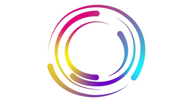Animated colorful decorative lines is drawn. Linear multicolor circle frame with copy space. Fluid effect. Drop of liquid moving. Looped video. Vector illustration isolated on white background.