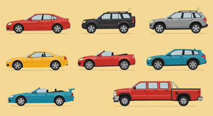 Collection of Diverse Cars and Vehicles in Various Styles. © venny
