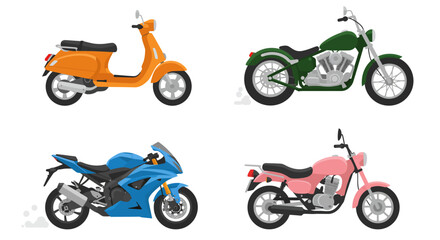 Obraz premium Collection of Four Different Motorcycles and Scooters.