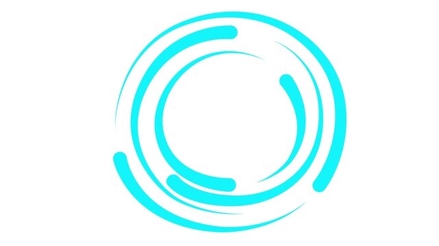 Animated blue decorative lines is drawn. Linear circle frame with copy space. Fluid water effect. Drop of liquid moving. Looped video. Vector illustration isolated on white background.