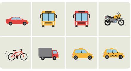 Fototapeta premium Collection of Various Transportation Vehicles Icons Set.