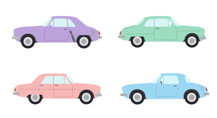 Naklejka premium Set of Four Vintage Cars in Pastel Colors.