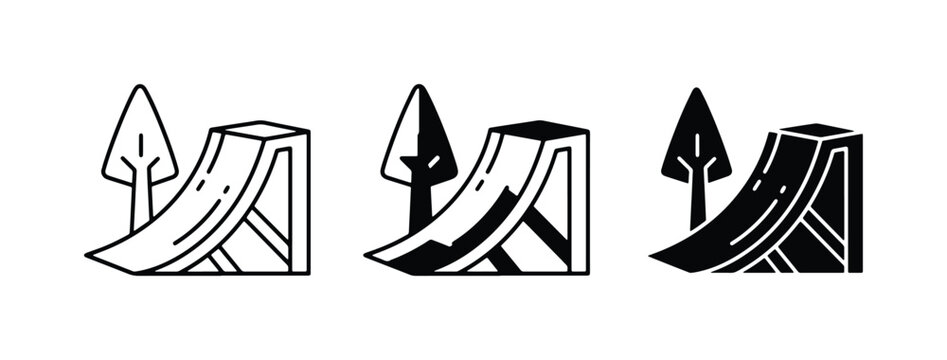 Skate Park Ramp Icons, Extreme Sports Vector Graphics, Outdoor Activity Symbols