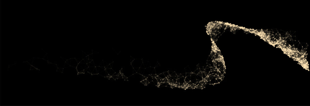 Vector abstract flowing gold plexus network wave on black background for technology digital artificial intelligence and neural science concept