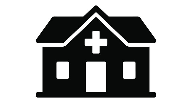 Small hospital building silhouette icon with home decor real estate hospital building
