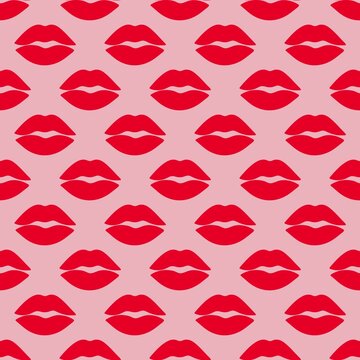 Red Lip Seamless Pattern Romantic Pop Art Background Design Texture