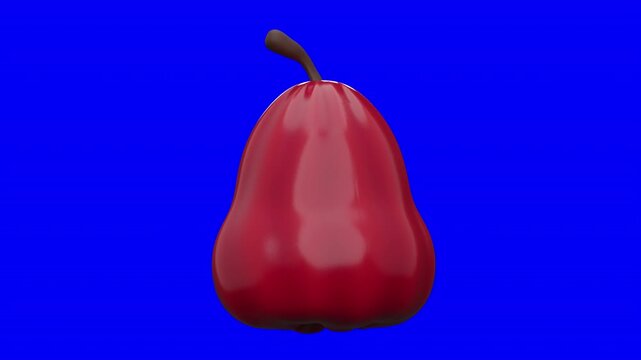 3D Water Apple Fruit Looping Animation Rotating on Blue Screen, High Quality Red Syzygium Samarangense Motion Graphic Isolated, CGI Rose Apple for Tropical Food Video and Creative Editing