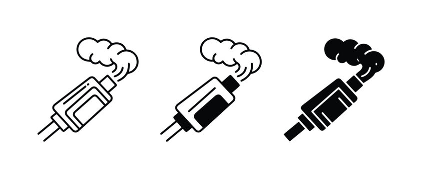 Exhaust Pipe Icons, Car Muffler Symbols, Smoke Emission Vector Graphics