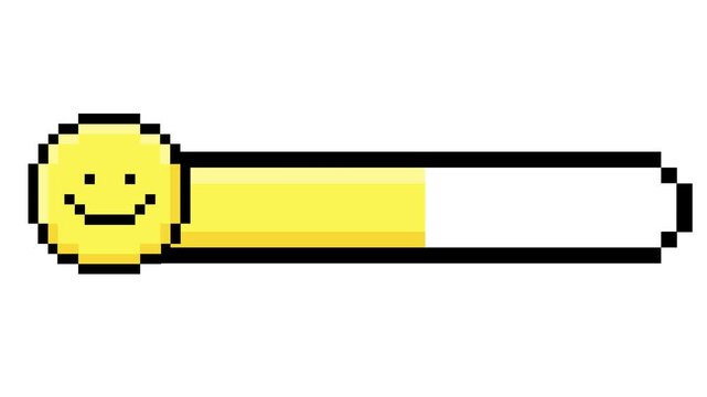 Pixelated Progress Bar Icon with Happy Smiley Face Indicating Positive Status or Completion