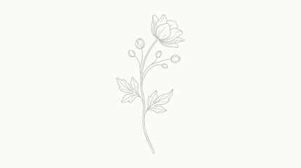 Fototapeta premium Minimalist floral line art, elegant flower illustration, simple botanical drawing, grey vector graphics