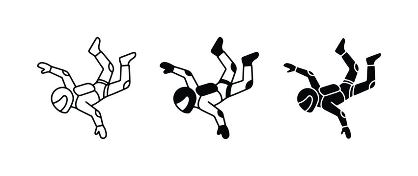 Skydiver Vector Icons, Freefall Silhouette, Adrenaline Sport Graphics