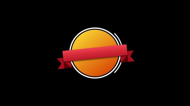 Animated rotating circle badge with red banner ribbon. 4K Video