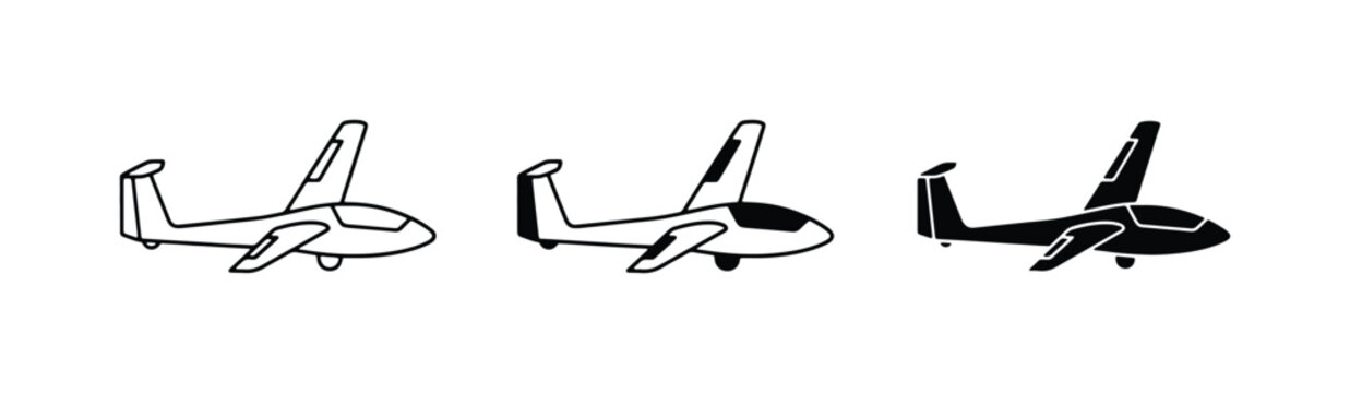 Glider Aircraft Icons, Aviation Vector Set, Silhouette and Outline Designs