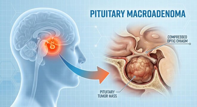 Pituitary Macroadenoma Brain Tumor Medical Illustration.