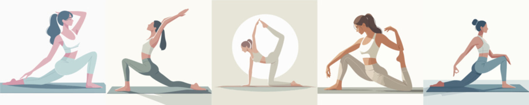 Illustration of various yoga poses sequence.
