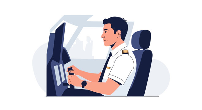 Pilot in cockpit, driving airplane, aircraft, professional, flight control