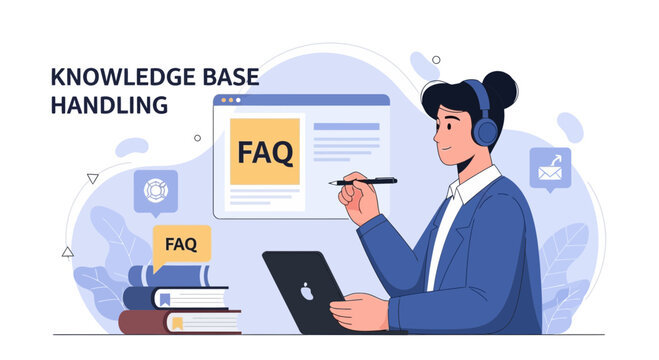 Person using a digital tablet and stylus for knowledge base management and FAQ