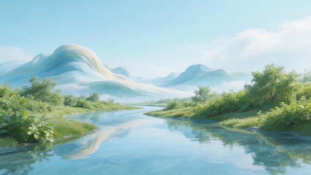 River landscape with mountains