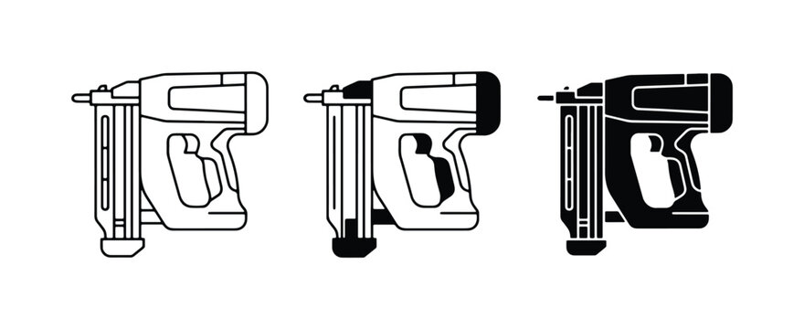 Nail Gun Icons, Stapler Tool Vector Set, Construction Equipment Graphics