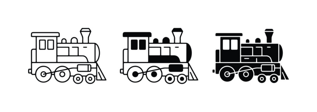 Vintage Steam Train Icons, Classic Locomotive Vector Set, Retro Transportation Graphics