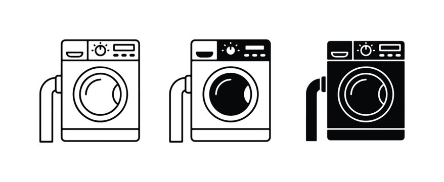 Washing Machine Icons, Laundry Appliance Vector Set, Home Cleaning Equipment Graphics