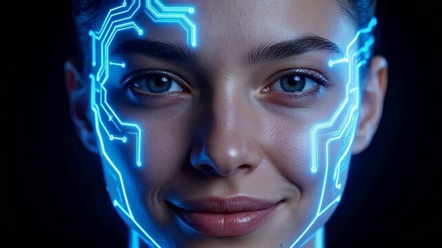 Face with glowing circuit patterns