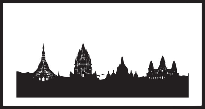 European city skyline silhouette compilation with silhouette architecture building landmark destination metropolitan cityscape adventure vacation wanderlust