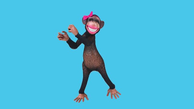 Fun 3D cartoon monkey dancing (with alpha channel)