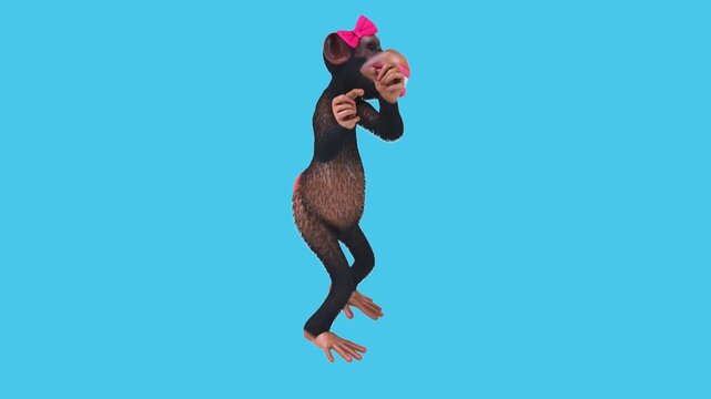 Fun 3D cartoon monkey dancing (with alpha channel)