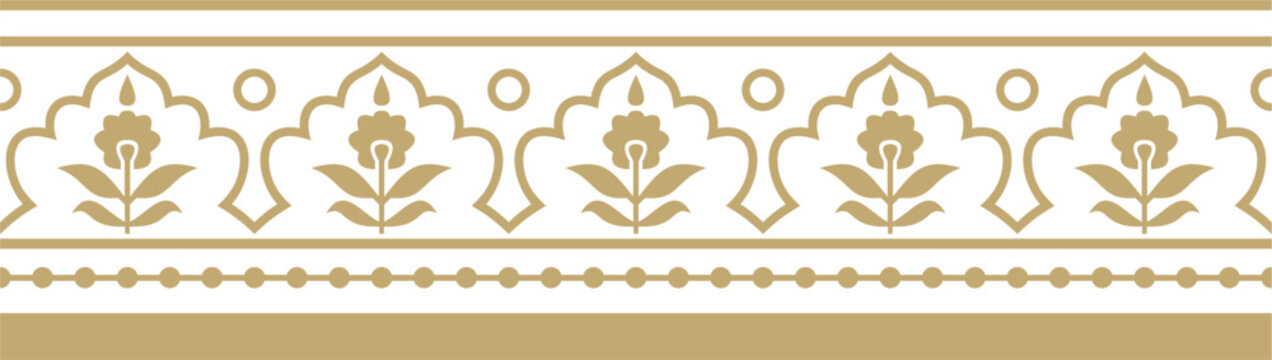 Vector golden endless Turkish national ornament. Seamless ottoman border, frame. Ethnic floral pattern of Seljuk Turks. Decoration of the Sultan's palaces.