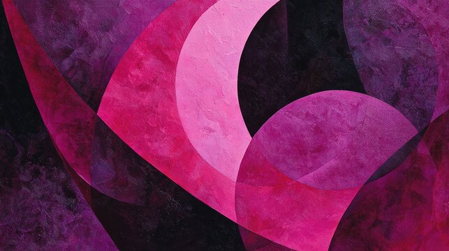 Abstract composition of smooth curvilinear shapes in pink and dark reddish‑purple hues with grainy texture, luminous bright pink blending into saturated magenta and deep purplish‑red
