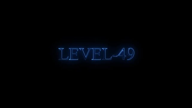 Electric blue neon Level 49 text animation, futuristic gaming interface element , with video animation.