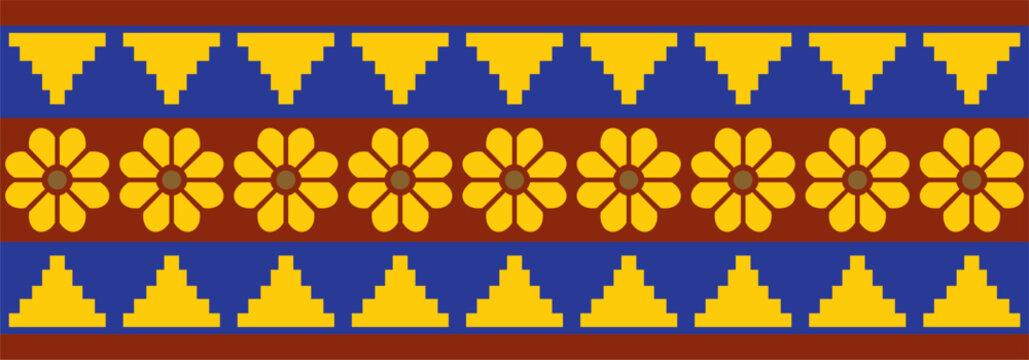 Vector endless Assyrian color ornament. Seamless border, Mesopatamia frame. Pattern of the ancient East.