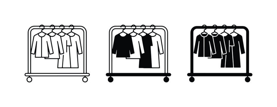 Clothing Rack Icons, Garment Display, Fashion Retail Vector Set