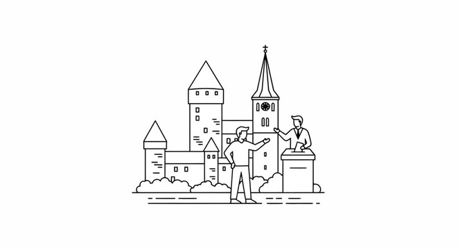 Person Casting Vote in Front of Historic Castle Building
