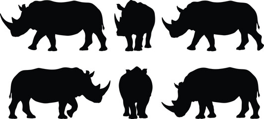 Rhinoceros Silhouette Collection with Wild African Rhino Animal Poses for Safari Wildlife Conservation and Nature Vector Designs © MDBABULU