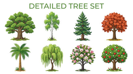 Fototapeta premium Collection of Diverse Tree Species for Nature and Seasonal Landscape Themes