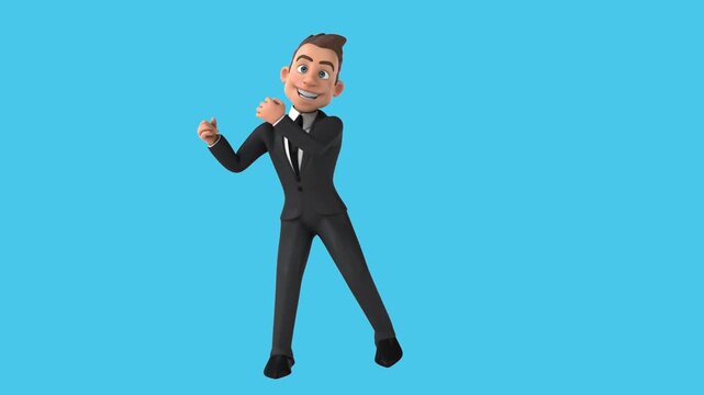 Fun 3D cartoon business man dancing (with alpha channel)