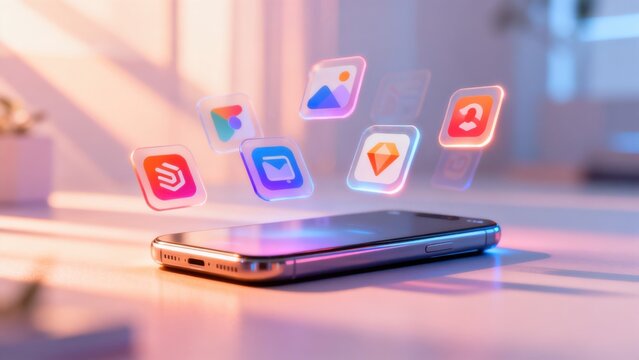 Smartphone with floating app icons